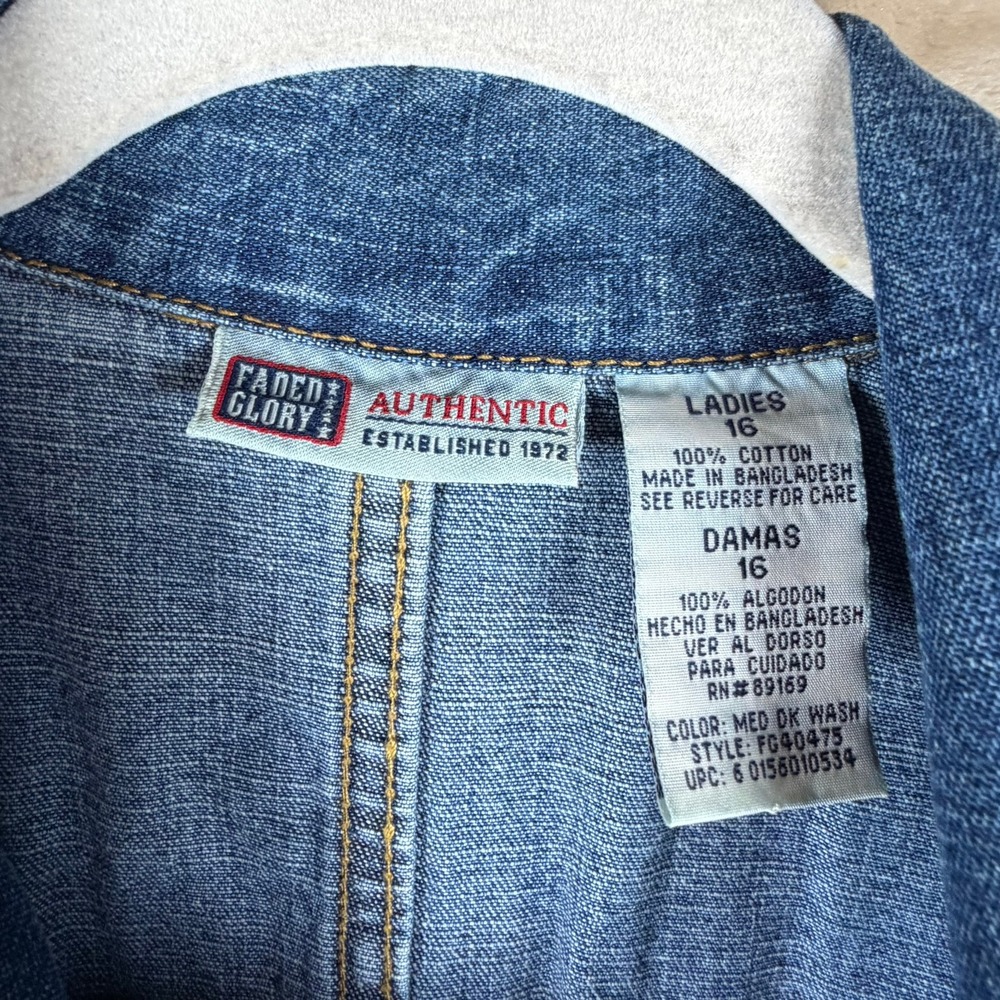 Vintage 90s Faded Glory Womens 16 Denim Button Down Dress Med Dk Wash Raw Hem - Picture 3 of 7